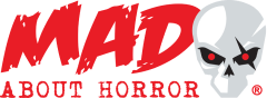 Mad About Horror — red lettering beside a white skull
